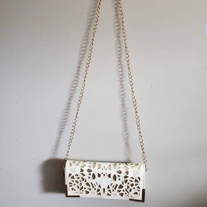 White and gold cross body purse